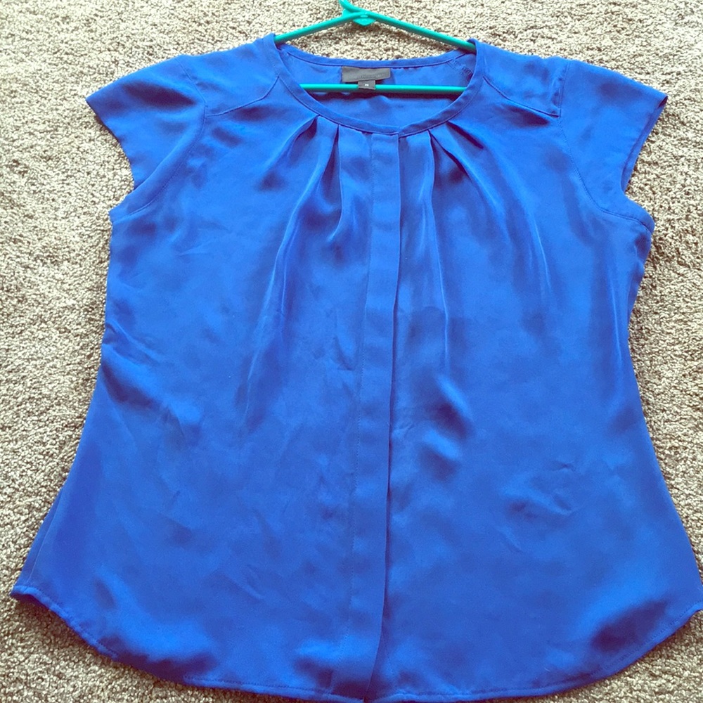 Blue Short Sleeve Button Up Blouse